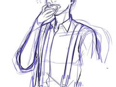 딸기 케이크를 먹는 그레이