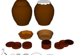 [스케치업]주방용품-그릇, 찻잔, 막걸리병, 팔각쟁반, 대야, 찬합, 항아리