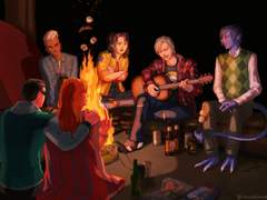 캠프파이어하는 영엑스맨 팬아트