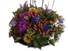a decorative display of cut flowers