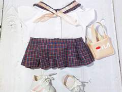 체크 케이프&테니스 스커트 set