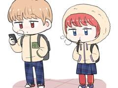 등교 버스 기다리는 중