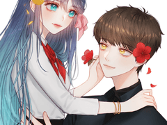 금잔화와 붉은 히비스커스