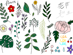 꽃과 잎 디지털 스티커