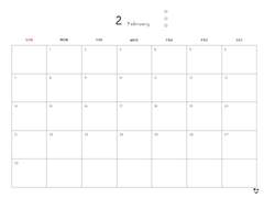 다이어리 속지 2월 Monthly 3종 / 심플한 플래너 다이어리 달력 한글 영문