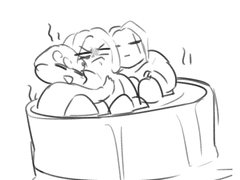 좁은 욕조에 떡대 셋