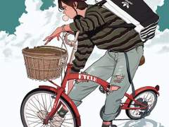 소년이 와. 보조 바퀴를 떼고