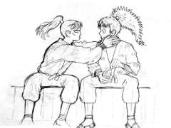 비스듬히 걷는 사람