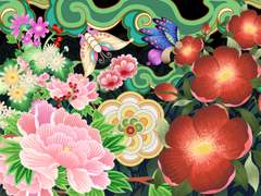 다채롭고 은은한 컬러의 전통문양 배경과 동식물 브러쉬 세트