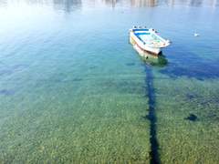 잔잔한 푸른 바다 & 배 & 갈매기