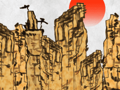 한국화 산수 배경 브러시 (황색) + PNG