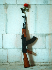 총과 장미 꽃다발