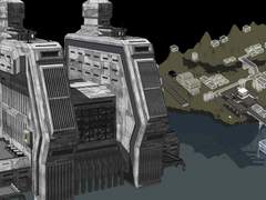 근미래적 SF 군사기지 내부 외부 웹툰 스케치업 배경 세트