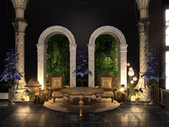 어두운 톤, 테라스 정원, 몽환적인 공간