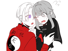 어디 봐? 나랑 이야기 중이잖아.