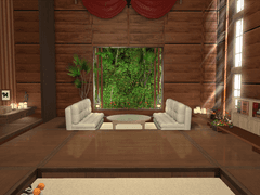 목재 별장, 앤틱한 우드톤, 식물과 채광