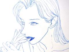 손을 혀에 갖다대는 여자