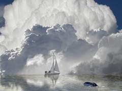 청록색 색종이를 날려