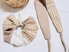 핸드메이드 양면 헤어밴드 & 패치워크 스크런치 세트