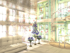 꽃이 만개한 유리 온실