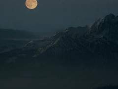 겨울 새벽, 눈발이 휘날리는 뿌연 달밤에