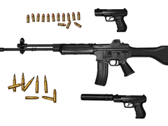 [무료소재] K2 소총, 권총, 소음기, 총알