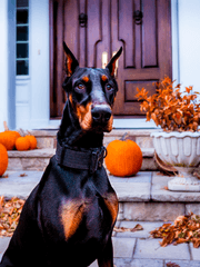 가죽 재킷을 걸친 도베르만