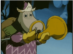 호른을 불며 가는 헤물렌 박사