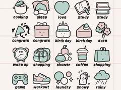 굿노트 만년형 다이어리 속지, 스티커 세트 - 베이지