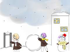 눈 오는날 커다란 눈덩이와 함께