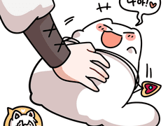 배 쓰다듬어지는 토토