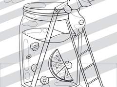 컬러링시트 0024 : object_glass bottle_juice_fruit_rabbit