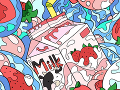 컬러링시트 0043 : food_milk_strawberry_strawberry-milk