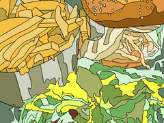 컬러링시트 0050 : food_hamburger_french-fries_salad