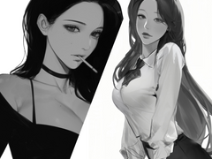 이공 흑백 일러스트 커미션