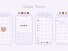 [iOS 카카오톡 테마] 체크 곰돌이 퍼플 카톡 테마