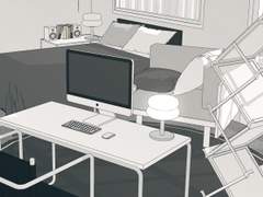 [스케치업] 발코니가 있는 흑백 원룸 내부