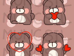 [ 유료 ] 곰도리 하트 4종 PNG 스티커