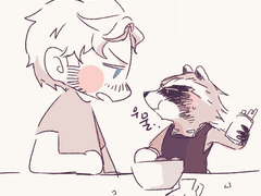 스타로드 챠밍버전으로 로켓 식사 챙겨주기