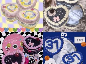 [짤리마켓] 뜨개 하트 케이크 보석함 도안
