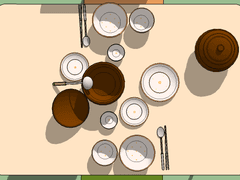 [무료 소재] 식탁, 의자, 뚝배기, 식기 세트 Ver.2