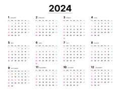 2024년 기본 달력 공유 공휴일 포함 (투명/불투명/AI)