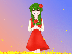 유채꽃밭 사이의 동백꽃 한 송이