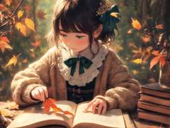 AI 가을 어느 숲속에서 책 읽는 소녀