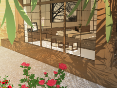 [스케치업] 고즈넉한 일본풍 인테리어 고급 침실 자갈 정원