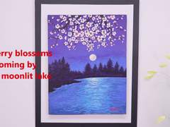 달빛 물든 호숫가에 벚꽃은 아름답게 피었지만... 초등학생도 따라 할 수 있는 아크릴페인팅 꿀팁